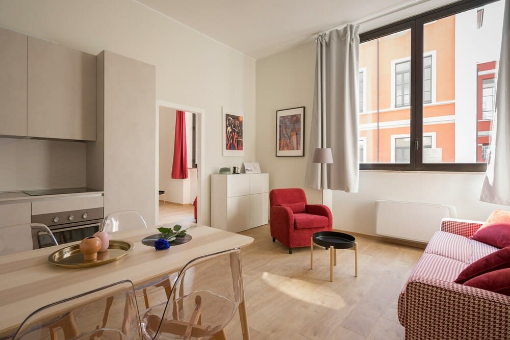 living room and kitchen integrated into a multifunctional space