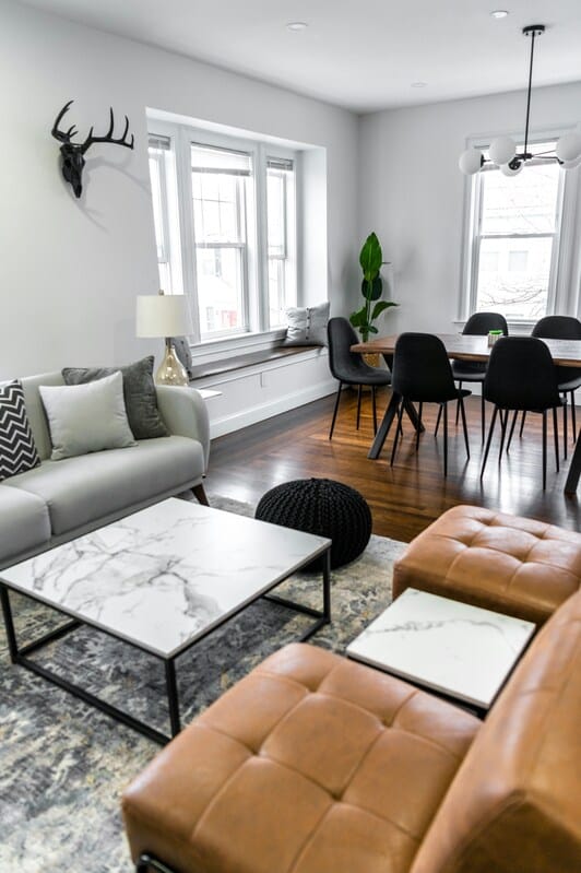 living and dining room in a multifunctional space