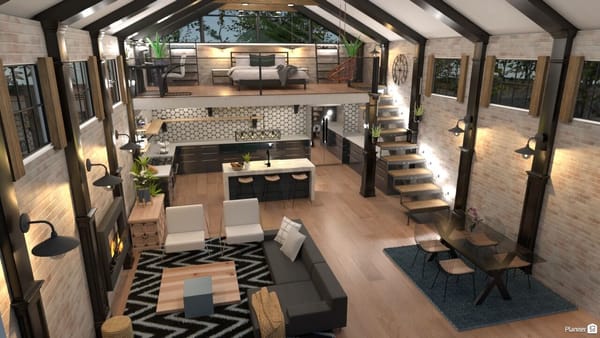 render de apartamento no estilo industrial criado no Planner 5D