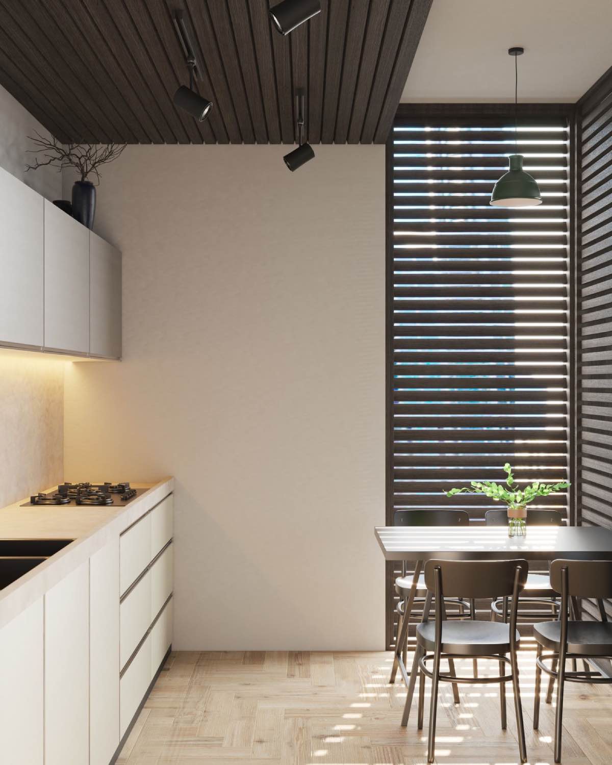 small modern white kitchen, trendy kitchen colors