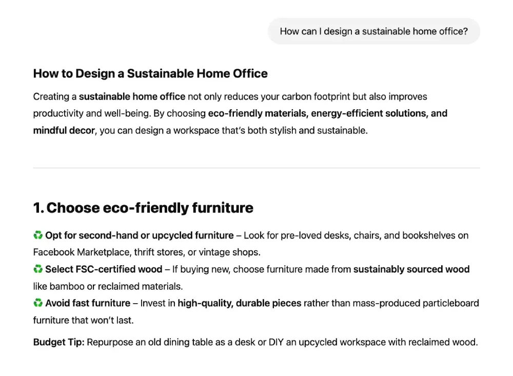 Sustainable office design tips from ChatGPT