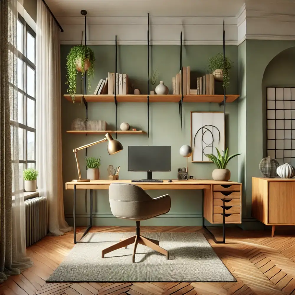 home office with mid century mordern scandi vibes