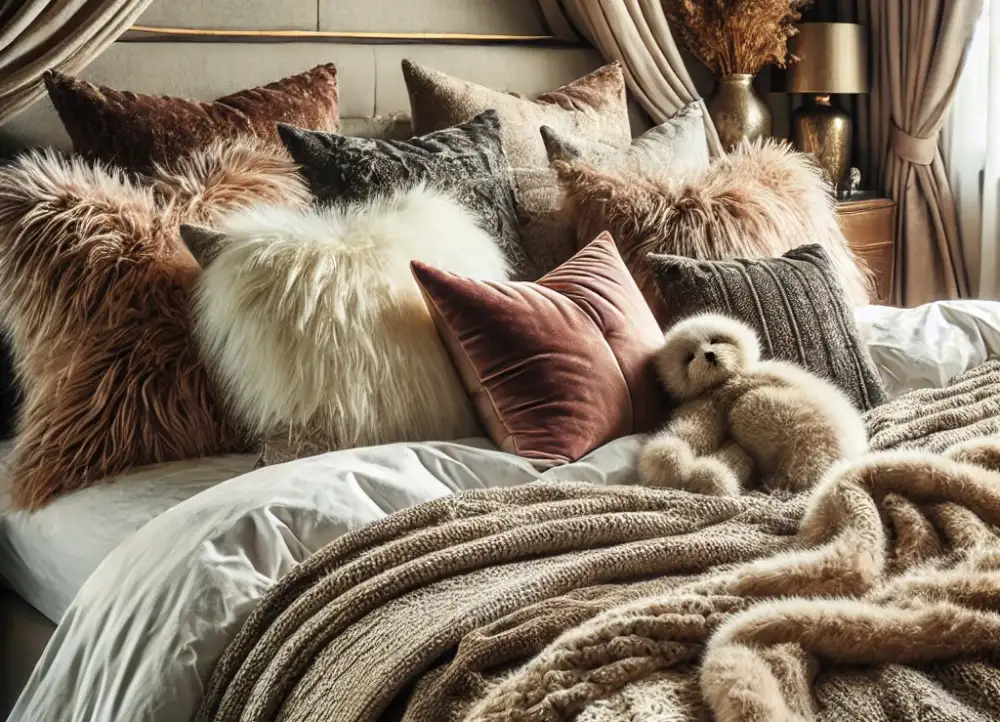 bed layered with pillows and blankets
