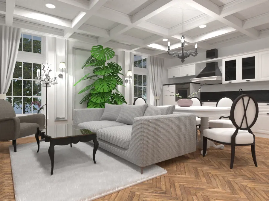 classic kitchen and living room design